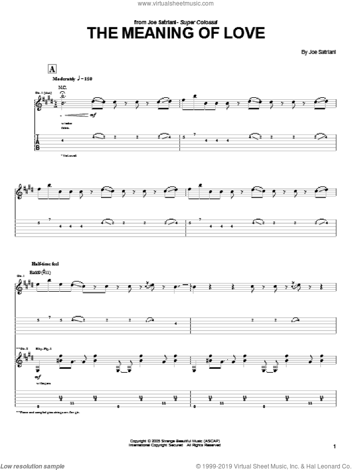 The Meaning Of Love sheet music for guitar (tablature) by Joe Satriani, intermediate skill level