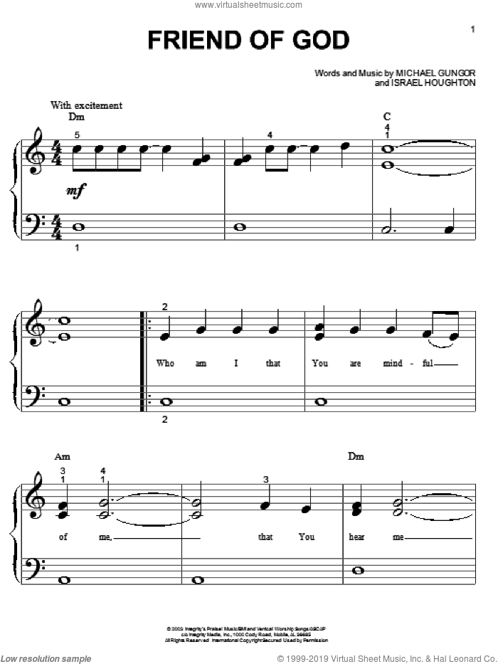 Friend Of God sheet music for piano solo (big note book) by Israel Houghton and Michael Gungor, easy piano (big note book)