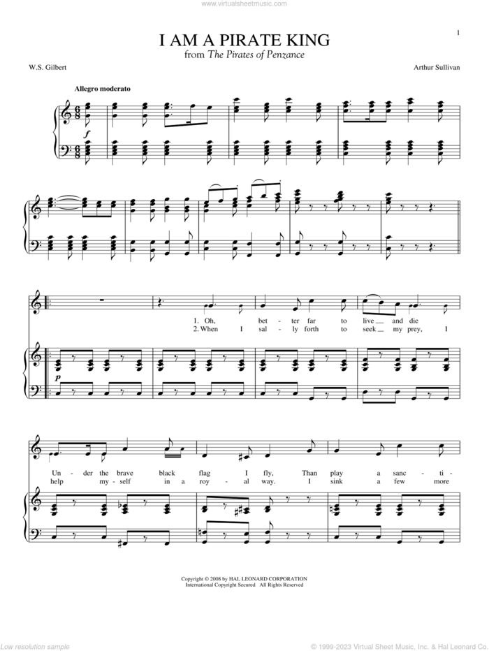 I Am A Pirate King sheet music for voice and piano by Joan Frey Boytim, Arthur Sullivan and William S. Gilbert, intermediate skill level