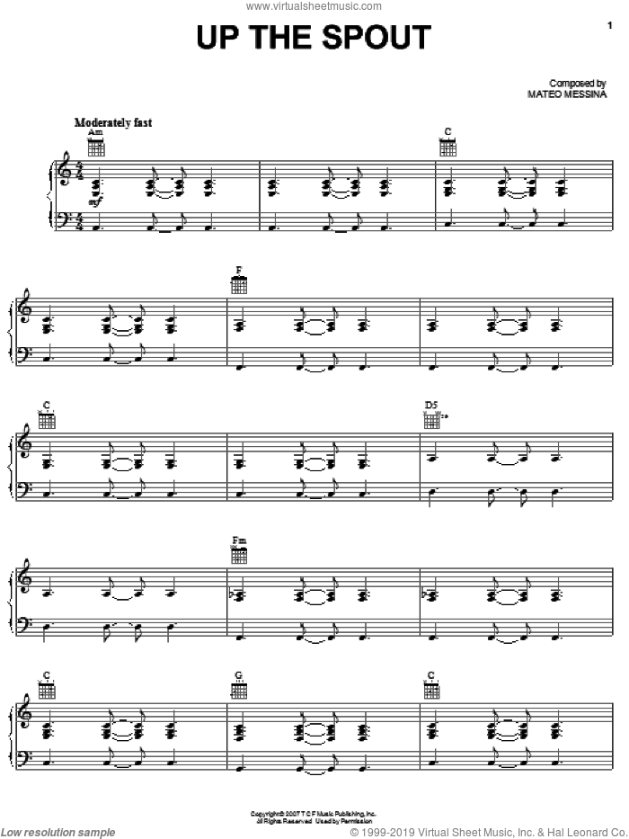 Up The Spout sheet music for voice, piano or guitar by Mateo Messina and Juno (Movie), intermediate skill level