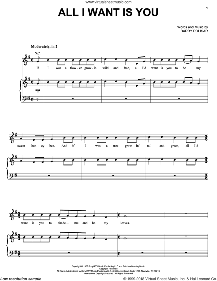 All I Want Is You sheet music for voice, piano or guitar by Barry Louis Polisar, Juno (Movie) and Barry Polisar, intermediate skill level