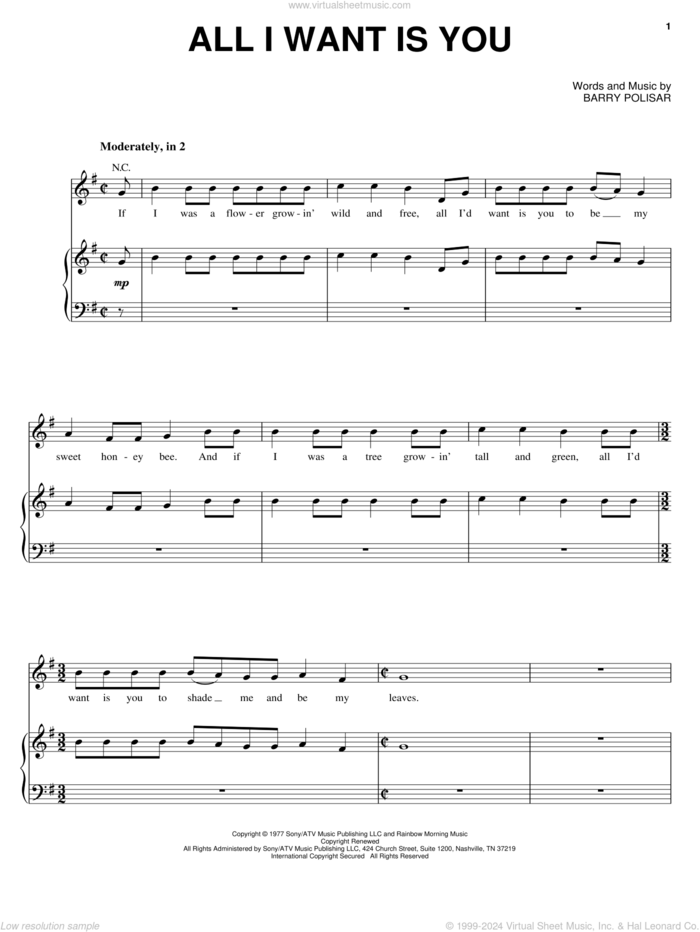 All I Want Is You sheet music for voice, piano or guitar by Barry Louis Polisar, Juno (Movie) and Barry Polisar, intermediate skill level