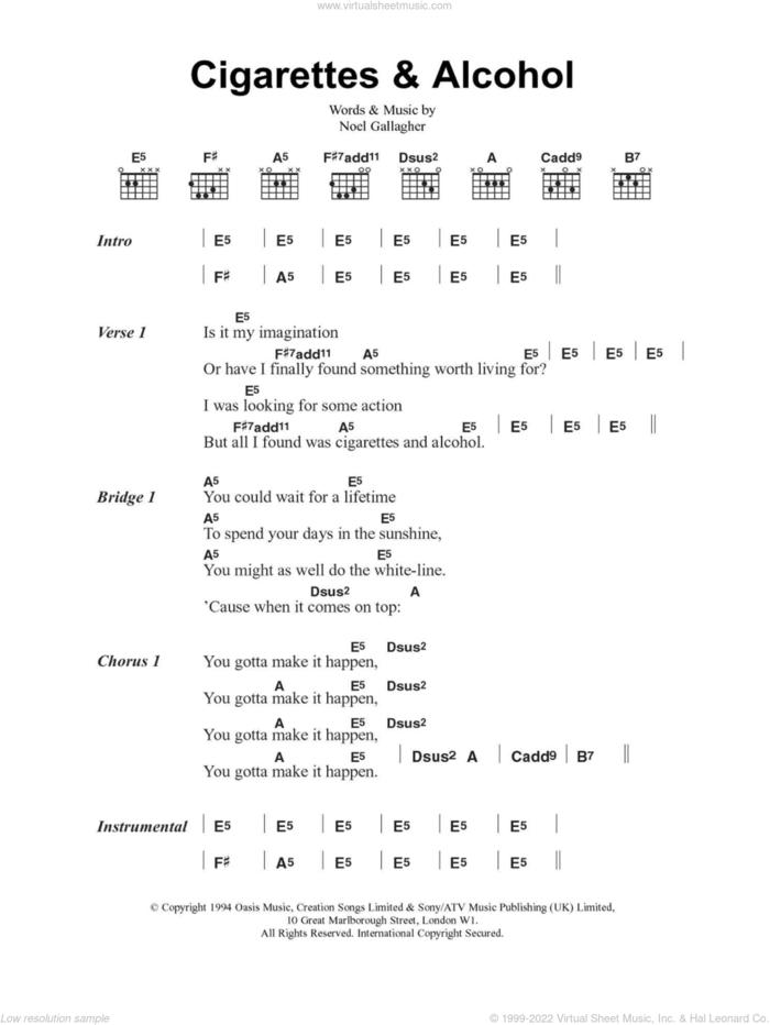 Cigarettes and Alcohol sheet music for guitar (chords) by Oasis and Noel Gallagher, intermediate skill level