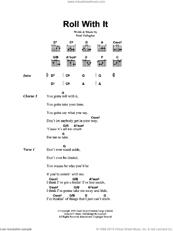 Roll With It sheet music for guitar (chords) by Oasis and Noel Gallagher, intermediate skill level