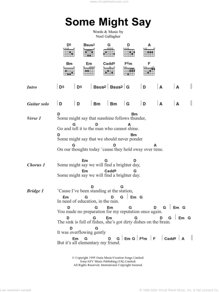 Some Might Say sheet music for guitar (chords) by Oasis and Noel Gallagher, intermediate skill level