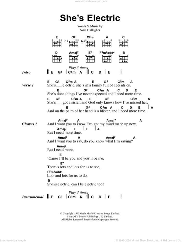 She's Electric sheet music for guitar (chords) by Oasis and Noel Gallagher, intermediate skill level