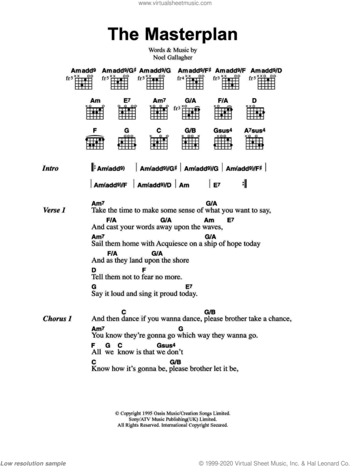 The Masterplan sheet music for guitar (chords) by Oasis and Noel Gallagher, intermediate skill level