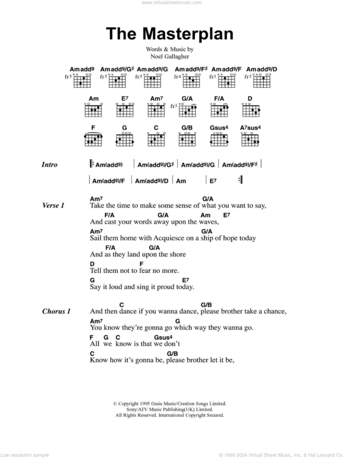 The Masterplan sheet music for guitar (chords) by Oasis and Noel Gallagher, intermediate skill level