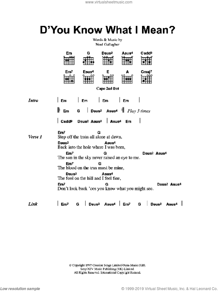 D'You Know What I Mean? sheet music for guitar (chords) by Oasis and Noel Gallagher, intermediate skill level