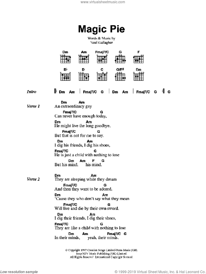Magic Pie sheet music for guitar (chords) by Oasis and Noel Gallagher, intermediate skill level