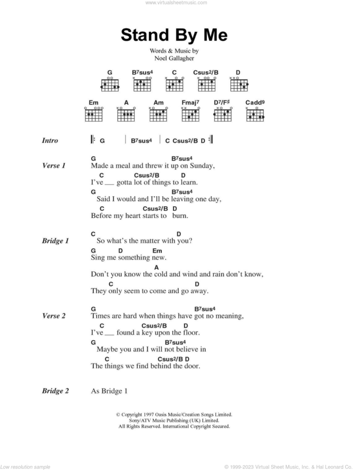 Stand By Me sheet music for guitar (chords) by Oasis and Noel Gallagher, intermediate skill level