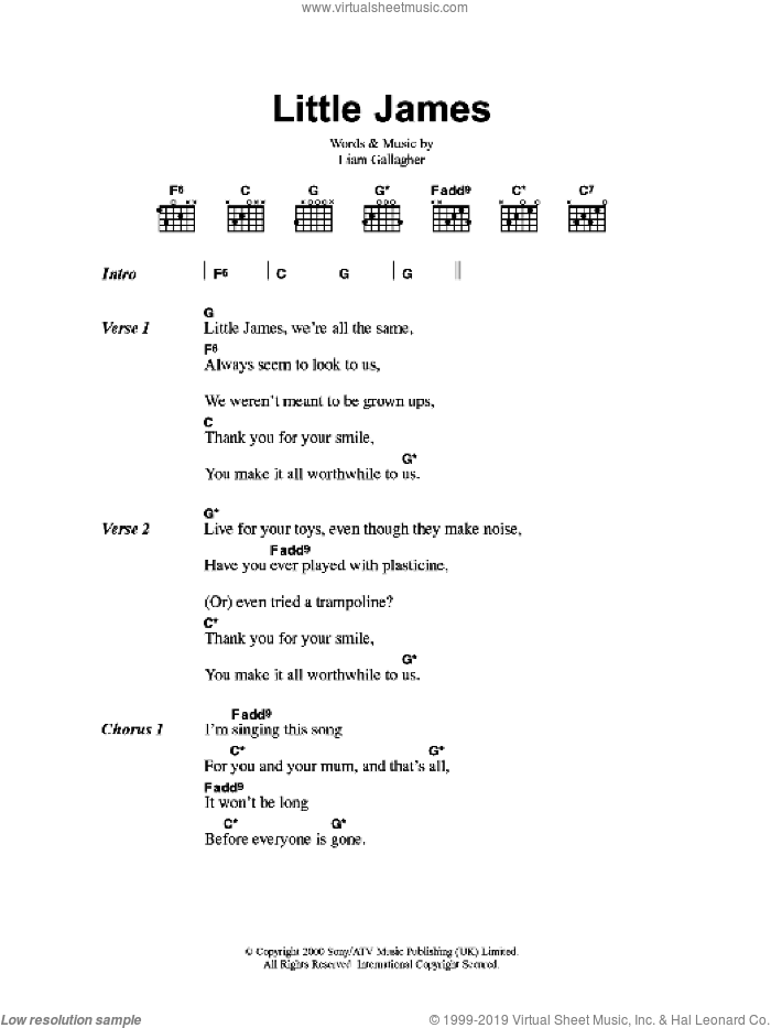 Little James sheet music for guitar (chords) by Oasis and Liam Gallagher, intermediate skill level