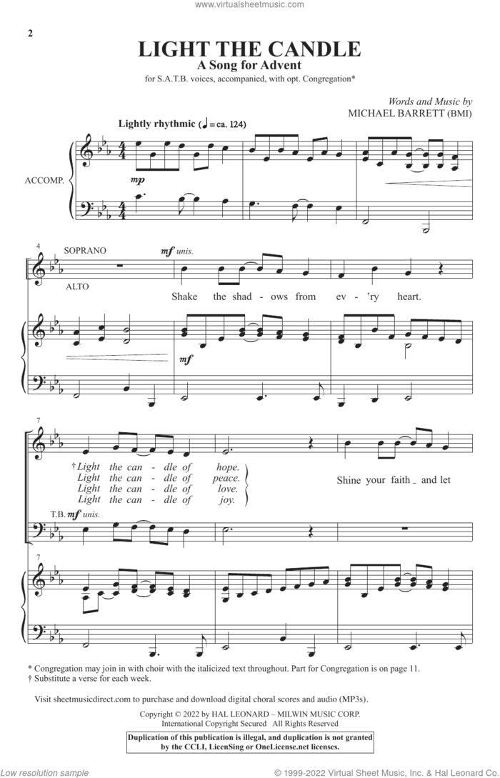 Light The Candle (A Song For Advent) sheet music for choir (SATB: soprano, alto, tenor, bass) by Michael Barrett, intermediate skill level