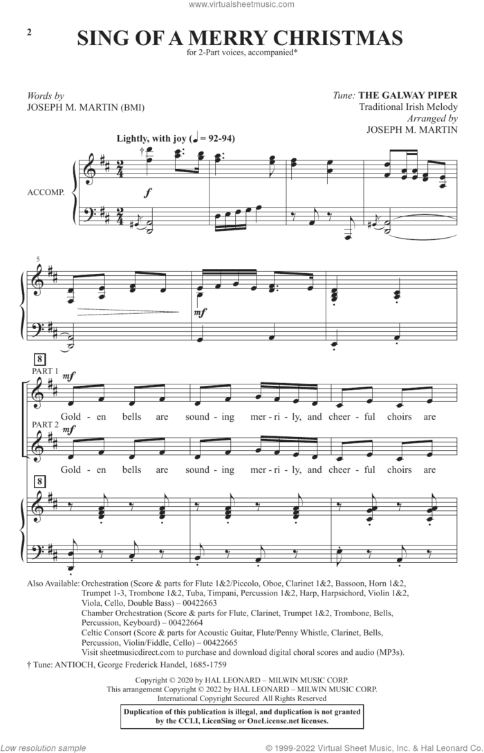 Sing Of A Merry Christmas sheet music for choir (2-Part) by Joseph M. Martin, intermediate duet