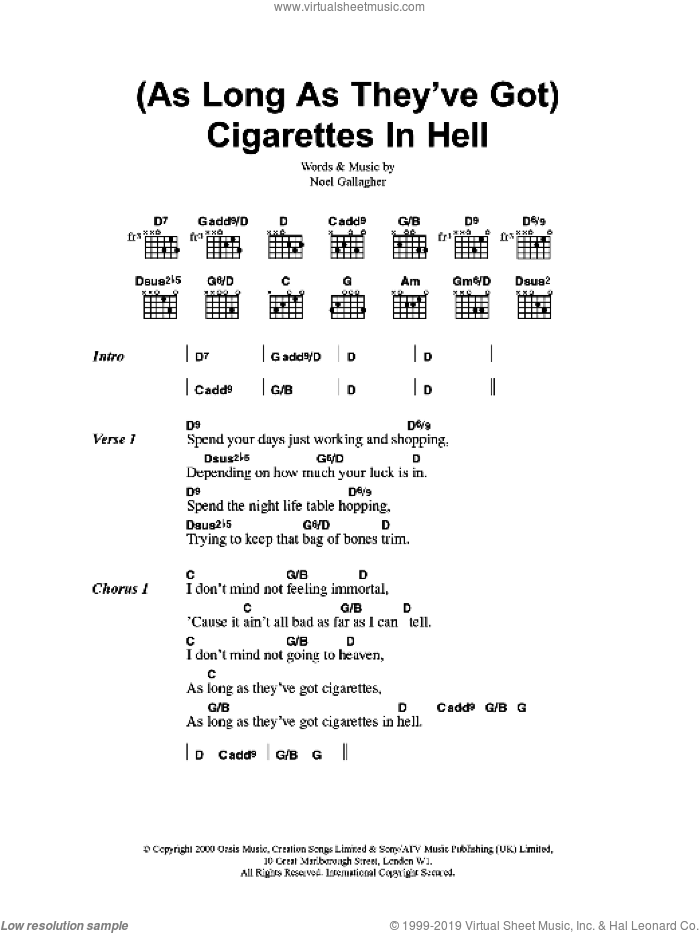 (As Long As They've Got) Cigarettes In Hell sheet music for guitar (chords) by Oasis and Noel Gallagher, intermediate skill level