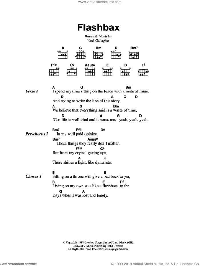 Flashbax sheet music for guitar (chords) by Oasis and Noel Gallagher, intermediate skill level