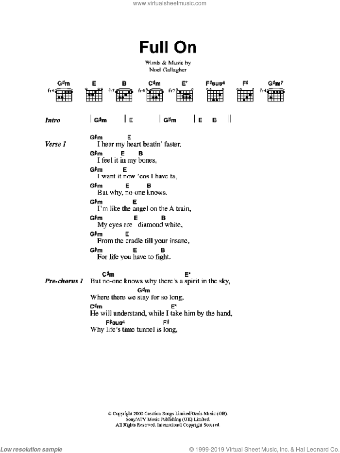 Full On sheet music for guitar (chords) by Oasis and Noel Gallagher, intermediate skill level