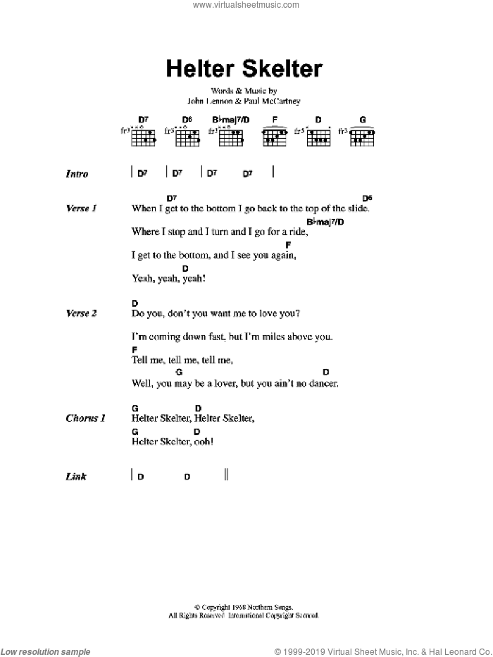 Helter Skelter sheet music for guitar (chords) by Oasis, The Beatles, John Lennon and Paul McCartney, intermediate skill level