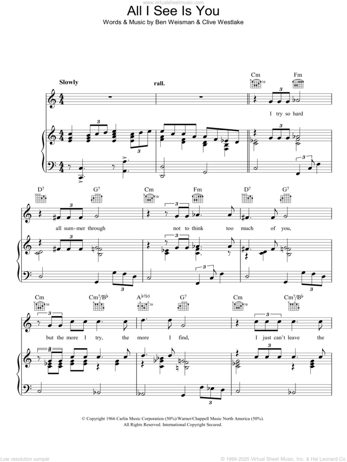 All I See Is You sheet music for voice, piano or guitar by Clive Westlake and Ben Weisman, intermediate skill level