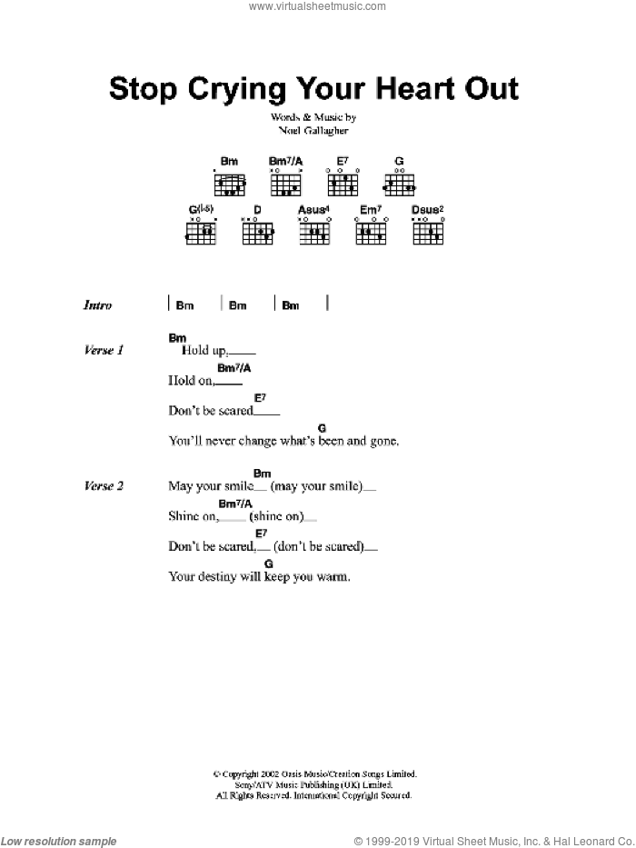 Stop Crying Your Heart Out sheet music for guitar (chords) by Oasis and Noel Gallagher, intermediate skill level
