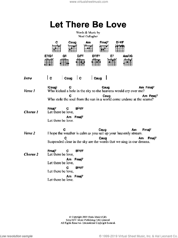 Let There Be Love sheet music for guitar (chords) by Oasis and Noel Gallagher, intermediate skill level