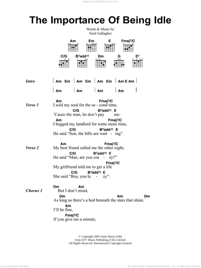 The Importance Of Being Idle sheet music for guitar (chords) by Oasis and Noel Gallagher, intermediate skill level