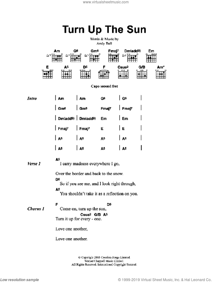 Turn Up The Sun sheet music for guitar (chords) by Oasis and Andy Bell, intermediate skill level