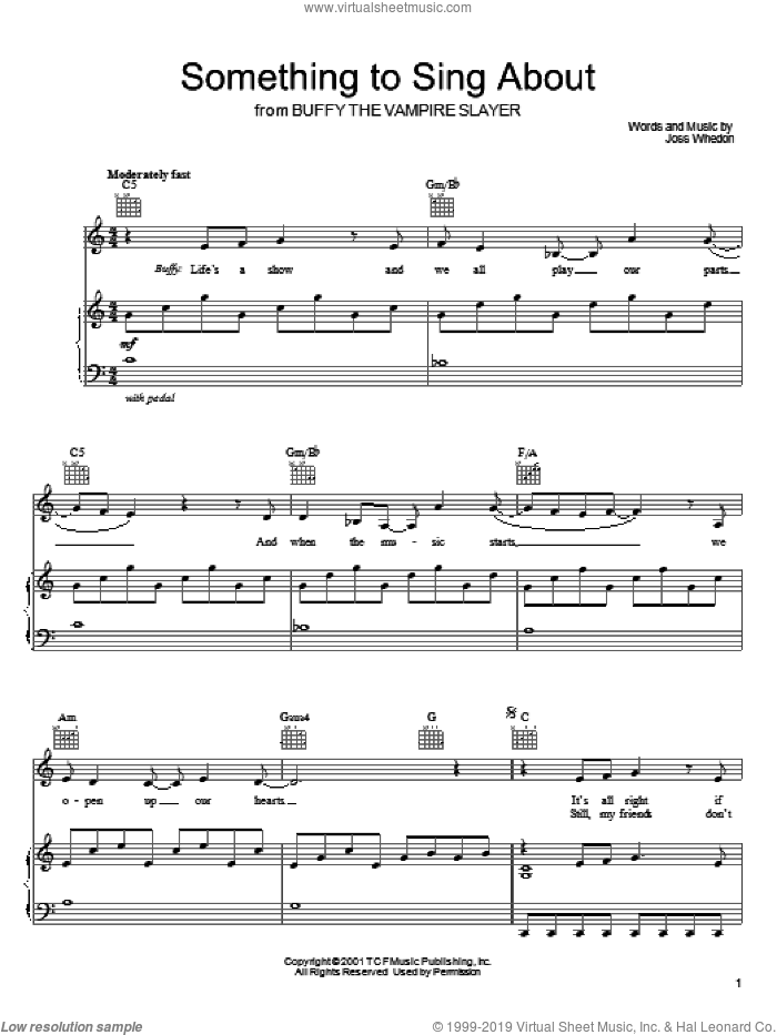 Something To Sing About sheet music for voice, piano or guitar by Joss Whedon and Buffy The Vampire Slayer (TV Series), intermediate skill level