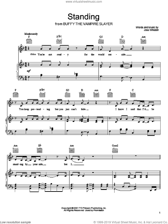 Standing sheet music for voice, piano or guitar by Joss Whedon and Buffy The Vampire Slayer (TV Series), intermediate skill level