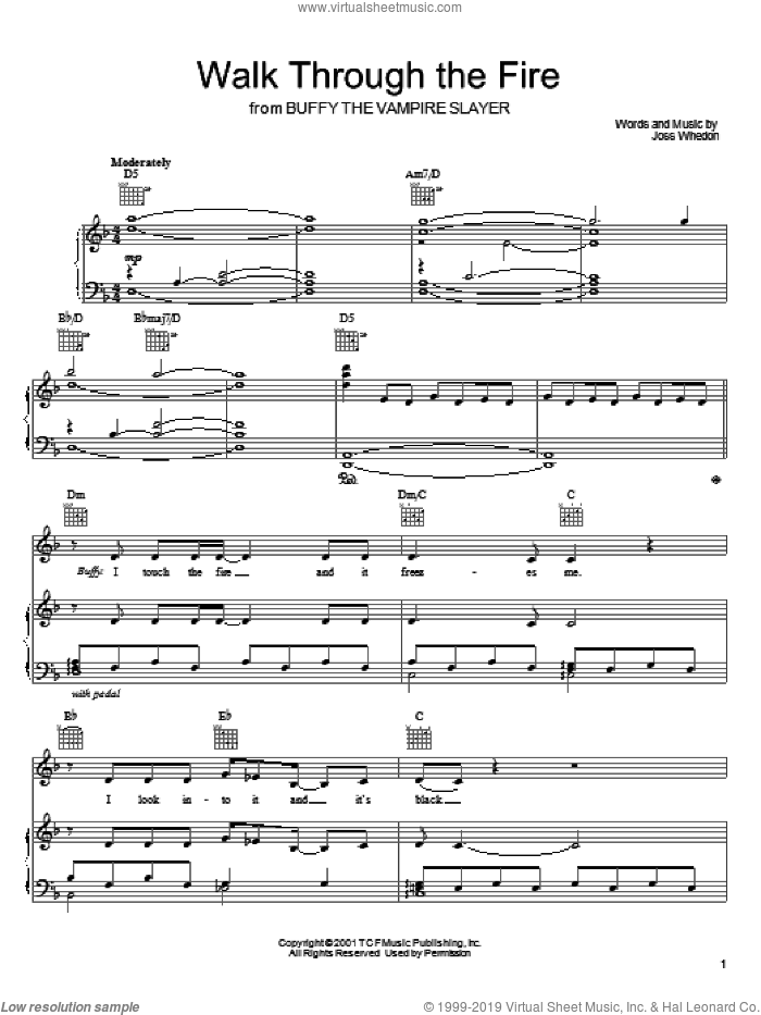 Walk Through The Fire sheet music for voice, piano or guitar by Joss Whedon and Buffy The Vampire Slayer (TV Series), intermediate skill level