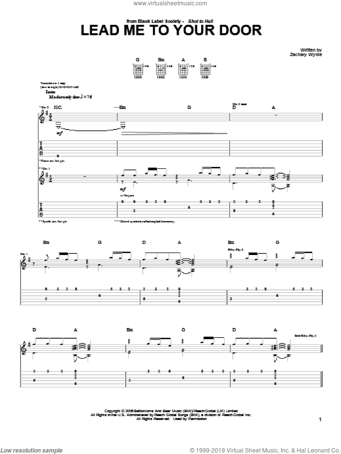 Lead Me To Your Door sheet music for guitar (tablature) by Black Label Society and Zakk Wylde, intermediate skill level