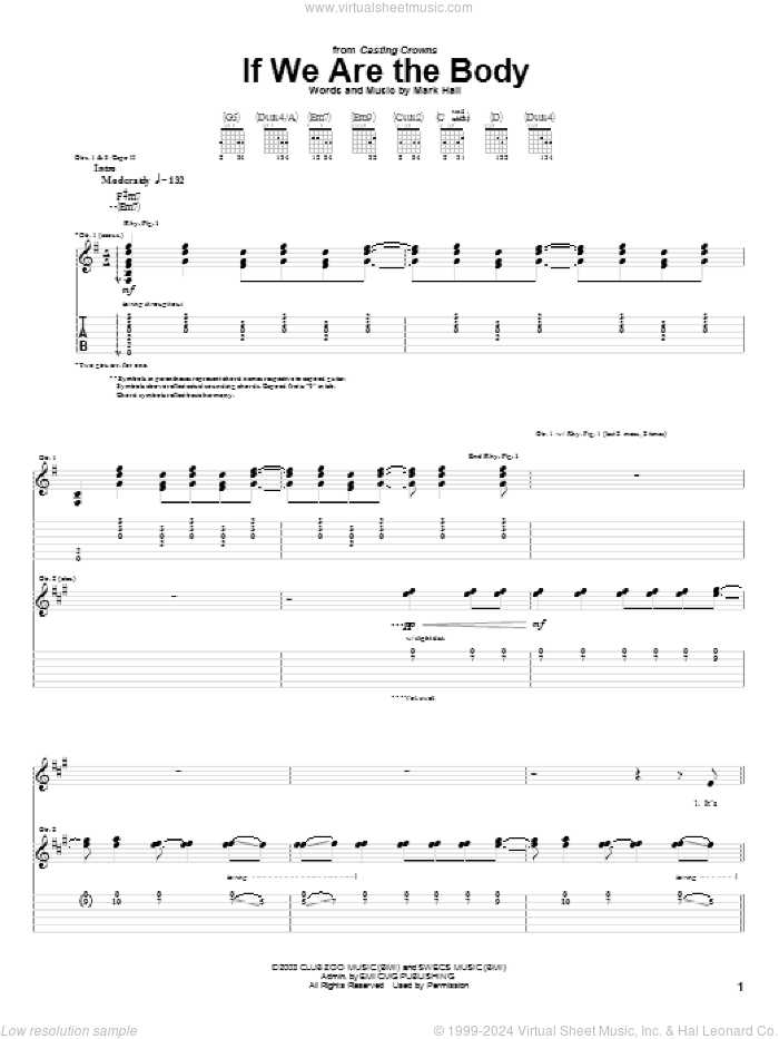 If We Are The Body sheet music for guitar (tablature) by Casting Crowns and Mark Hall, intermediate skill level