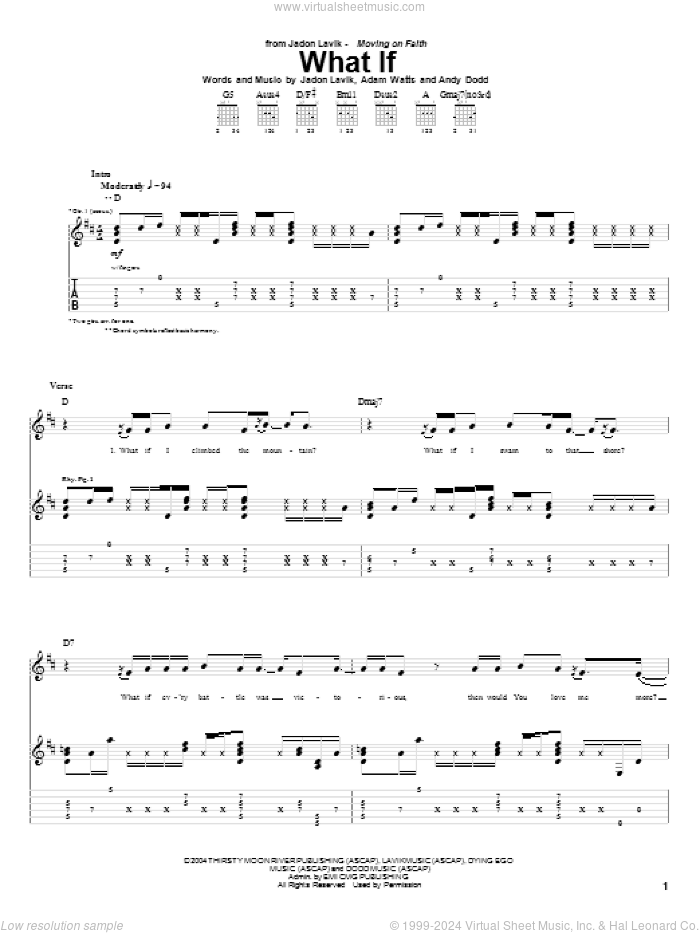 What If sheet music for guitar (tablature) by Jadon Lavik, Adam Watts and Andy Dodd, intermediate skill level