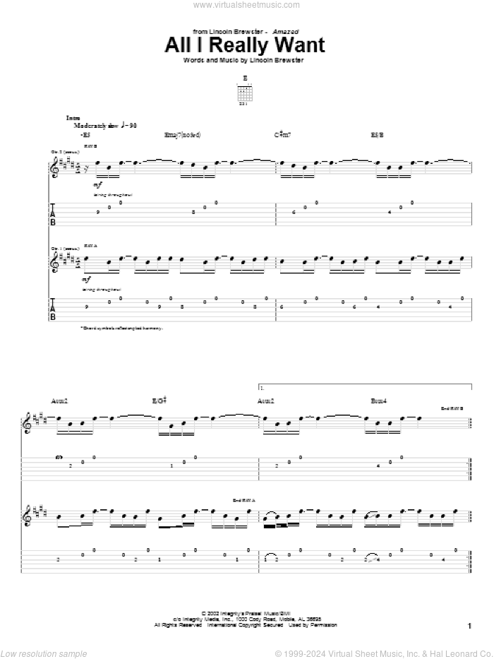 All I Really Want sheet music for guitar (tablature) by Lincoln Brewster, intermediate skill level