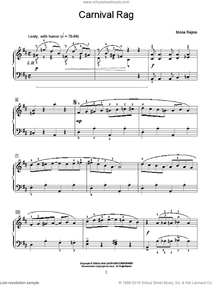 Carnival Rag sheet music for piano solo (elementary) by Mona Rejino and Miscellaneous, beginner piano (elementary)