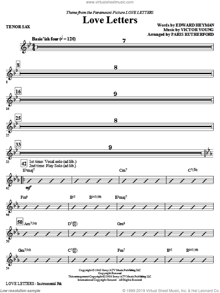 Love Letters (complete set of parts) sheet music for orchestra/band (Rhythm) by Victor Young, Edward Heyman and Paris Rutherford, intermediate skill level