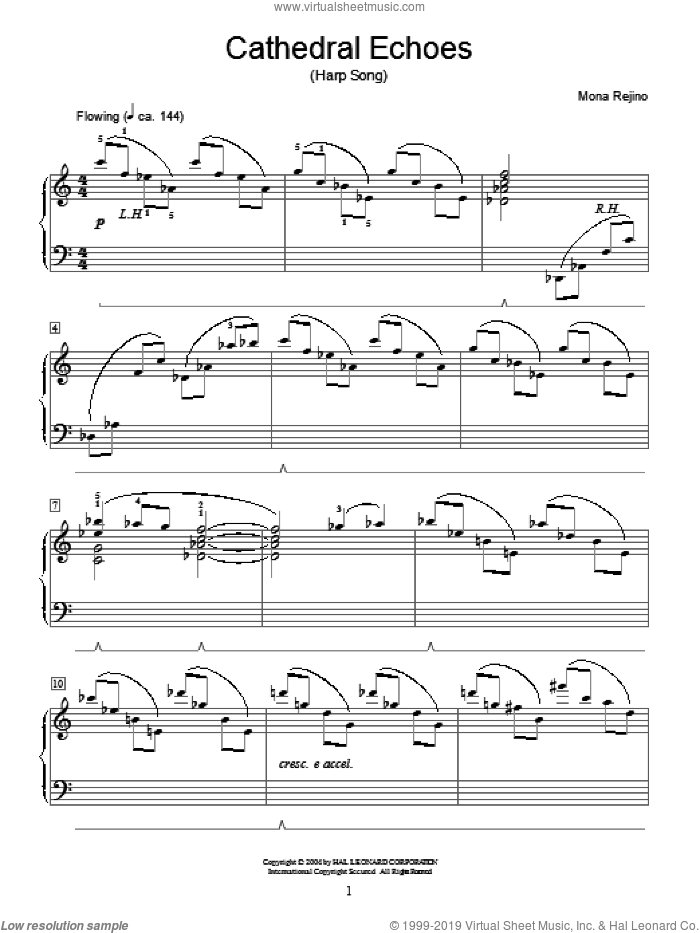 Cathedral Echoes (Harp Song) sheet music for piano solo (elementary) by Mona Rejino and Miscellaneous, classical score, beginner piano (elementary)