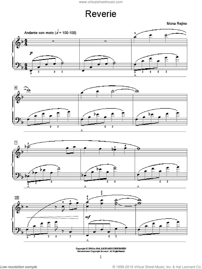 Reverie sheet music for piano solo (elementary) by Mona Rejino and Miscellaneous, classical score, beginner piano (elementary)