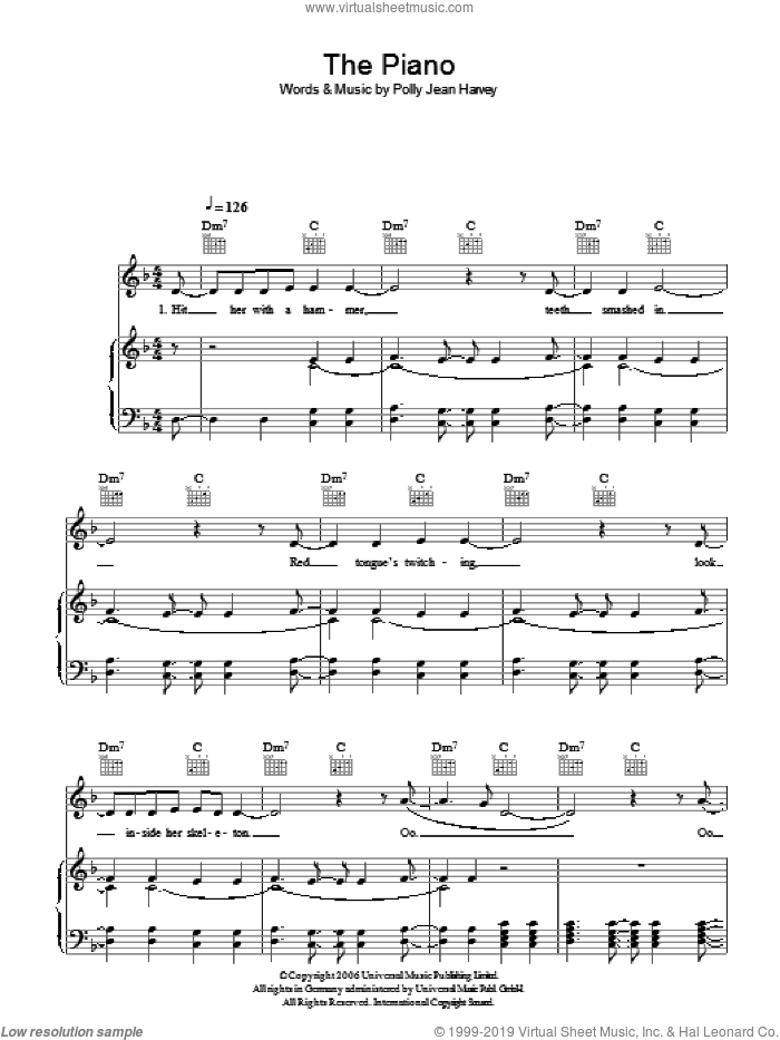 The Piano sheet music for voice, piano or guitar by P J Harvey, intermediate skill level