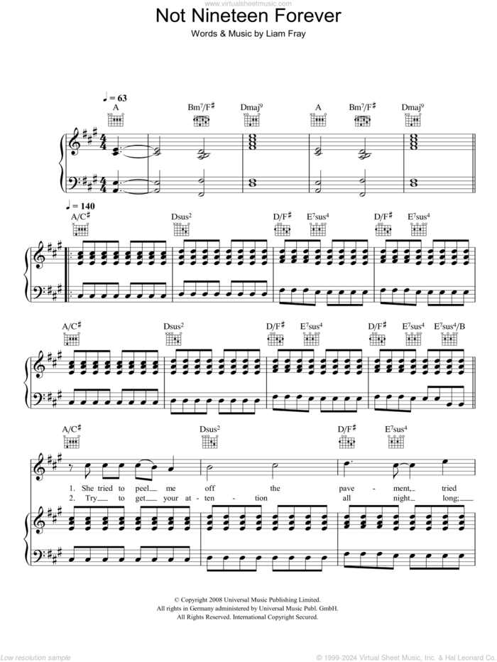 Not Nineteen Forever sheet music for voice, piano or guitar by The Courteeners and Liam Fray, intermediate skill level