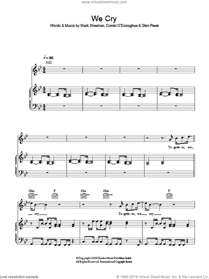 We Cry sheet music for voice, piano or guitar by The Script, Glen Power and Mark Sheehan, intermediate skill level