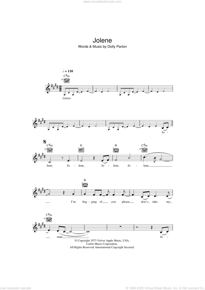 Jolene sheet music for voice and other instruments (fake book) by Dolly Parton, intermediate skill level