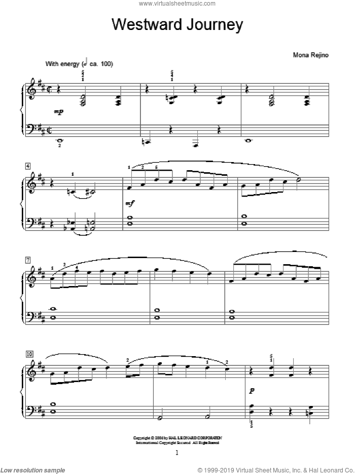 Westward Journey sheet music for piano solo (elementary) by Mona Rejino and Miscellaneous, classical score, beginner piano (elementary)