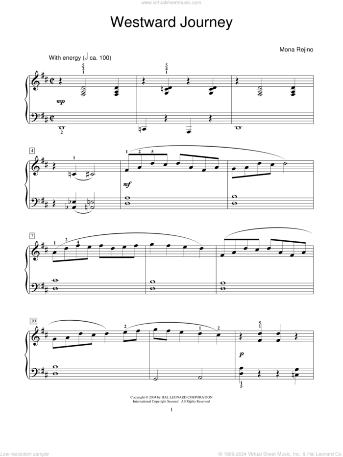 Westward Journey sheet music for piano solo (elementary) by Mona Rejino and Miscellaneous, classical score, beginner piano (elementary)