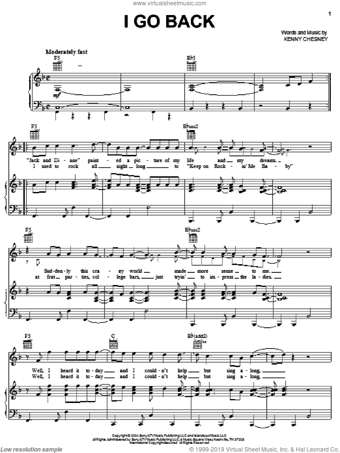 I Go Back sheet music for voice, piano or guitar by Kenny Chesney, intermediate skill level