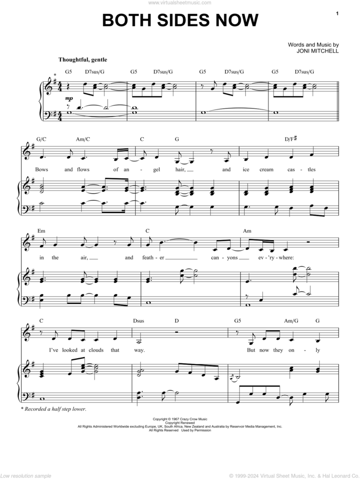 Both Sides Now (from CODA) sheet music for voice and piano by Emilia Jones, Emilia Clarke and Joni Mitchell, intermediate skill level