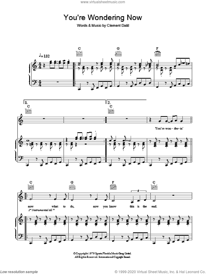 You're Wondering Now sheet music for voice, piano or guitar by Amy Winehouse and Clement Dodd, intermediate skill level