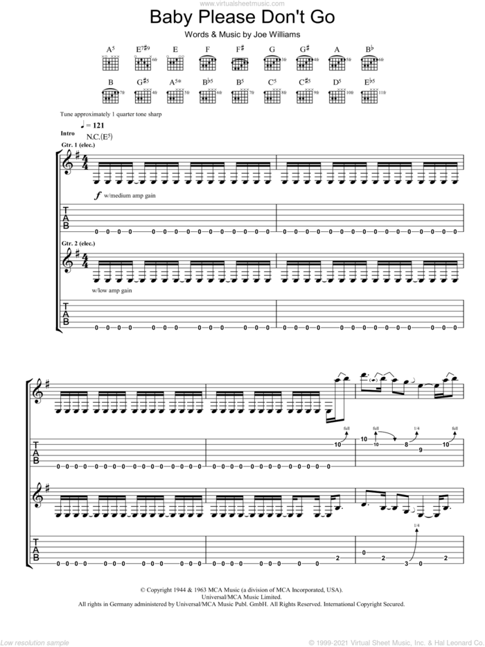 Baby, Please Don't Go sheet music for guitar (tablature) by AC/DC and Joe Williams, intermediate skill level