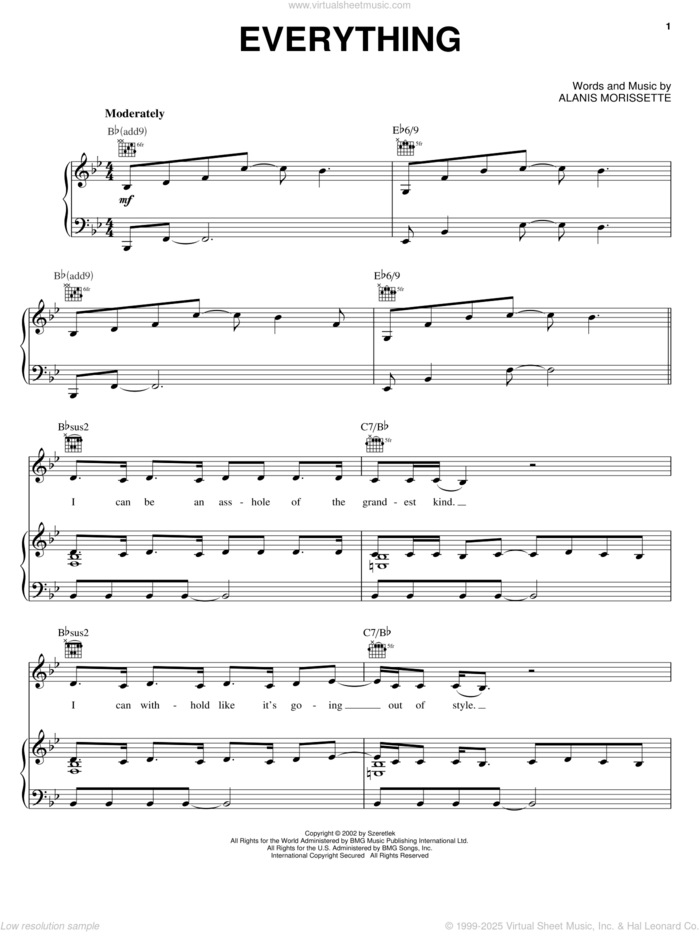 Everything sheet music for voice, piano or guitar by Alanis Morissette, intermediate skill level