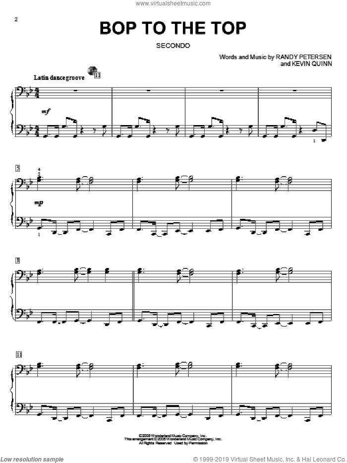 Bop To The Top (from High School Musical) sheet music for piano four hands by Randy Petersen, Ashley Tisdale and Lucas Grabeel, High School Musical and Kevin Quinn, intermediate skill level